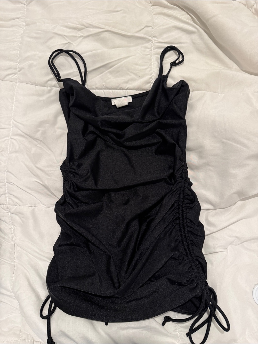Black Ruched Cowl Neck Dress